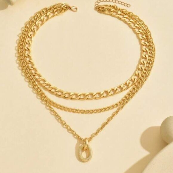 18k Gold Filled Layered Necklace Set – 3 Chains - Picture 2 of 3